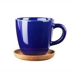 Höganäs Keramik - Kaffemugg med träfat 33 cl - Havsblå blank - Utgår 2015-06-30 