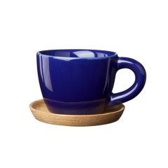 Höganäs Keramik - Espressokopp med träfat 10 cl - Havsblå blank - Utgår 2015-06-30