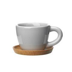 Höganäs Keramik - Espressokopp med träfat 10 cl - Kiselgrå blank
