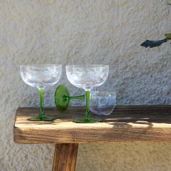 Champagne/ Coupe glas leaves - set om 2 - grön